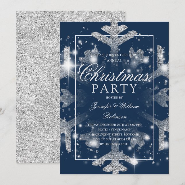 Invitation Fête de Noël Silver Navy   (Devant / Derrière)