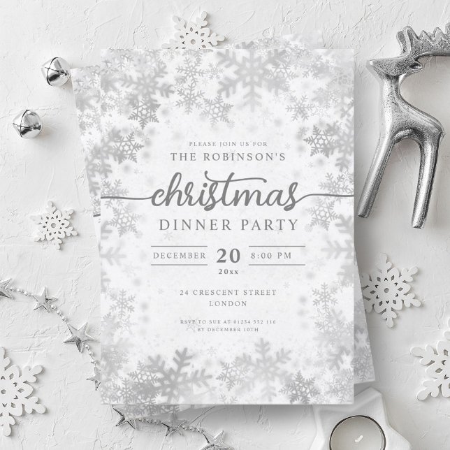 Invitation Fête de Noël Silver Winter Wonderland (Modern Silver Winter Wonderland Christmas Party Invitation)