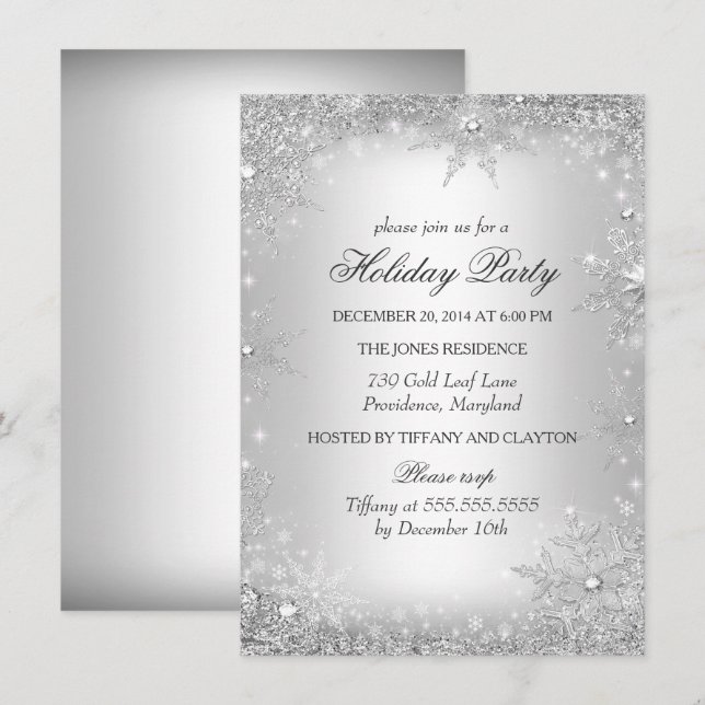 Invitation Fête de Noël Silver Winter Wonderland (Devant / Derrière)
