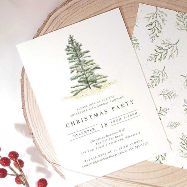 Invitation Fête de Noël Simple Vintage Evergreen (Elegant vintage christmas tree holiday party invitation)