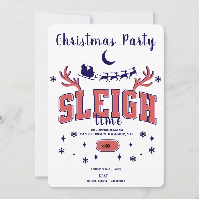 Invitation Fête de Noël Sleigh Blanche (Devant)