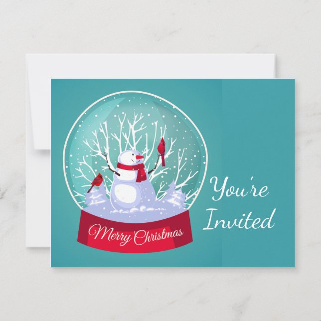 Invitation Fête de Noël Snowglobe Snowman Cardinal Bird (Dos)