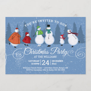 Invitation Fête de Noël Snowman Pine Trees