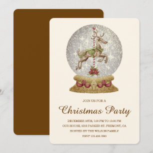 Invitation Fête de Noël sous boule à neige vintage