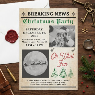 Invitation Fête de Noël sous l'arbre avec journal vintage
