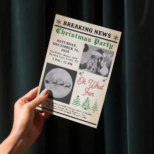 Invitation Fête de Noël sous l'arbre avec journal vintage