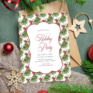 Invitation Fête de Noël sous le Gui Ruban Rouge Noël Motif