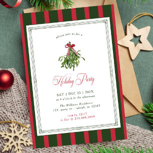 Invitation Fête de Noël sous le Gui Ruban Rouge Rayures Noël