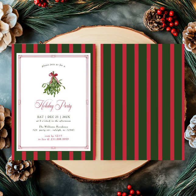 Invitation Fête de Noël sous le Gui Ruban Rouge Rayures Noël (Créateur téléchargé)