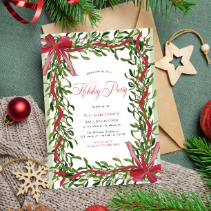 Invitation Fête de Noël sous le Gui Ruban Rouge Rayures Noël