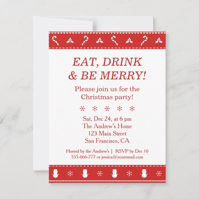 Invitation Fête de Noël Style Moderne Rouge et Blanc (Devant)