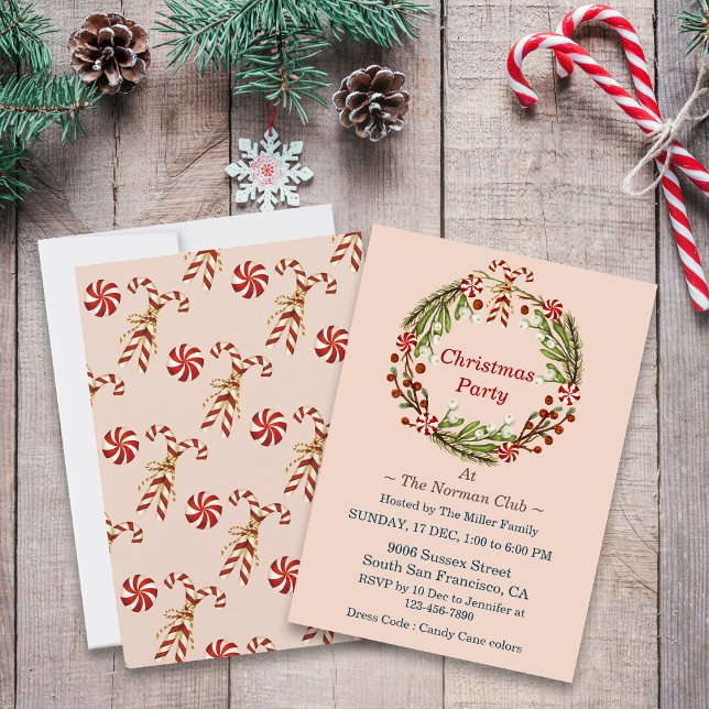 Invitation Fête de Noël Sucres de canne simples de couronne (Créateur téléchargé)
