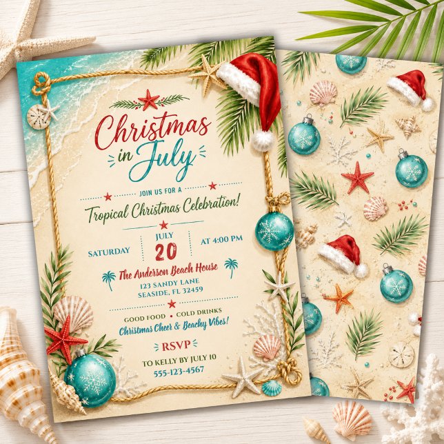 Invitation Fête de Noël sur la plage en juillet (Créateur téléchargé)