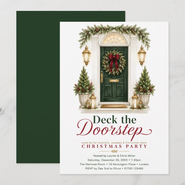 Invitation Fête de Noël sur le pas de la porte (Devant / Derrière)