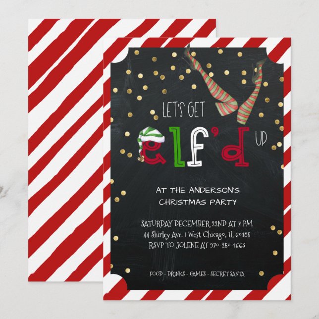 Invitation Fête de Noël sur le thème des elfes (Devant / Derrière)