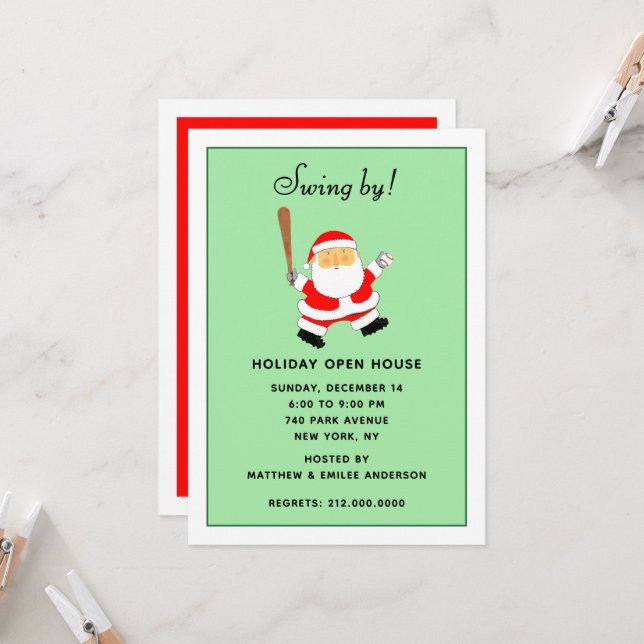 Invitation Fête de Noël sur le thème du baseball (Devant/Arrière en situation)
