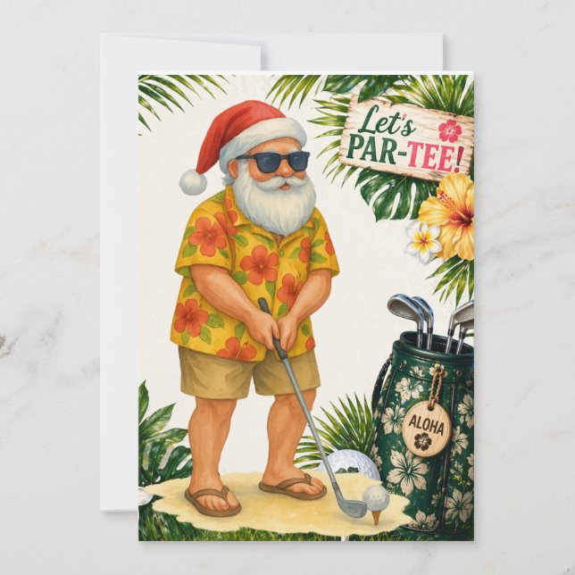Invitation Fête de Noël sur le thème du golf à Hawaï (Devant)