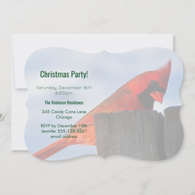 Invitation Fête de Noël sur un tronc d'arbre avec Cardinal ro (Devant)