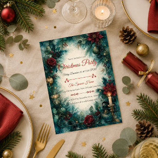 Invitation Fête de Noël Teal Mélancolique