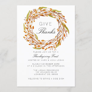 Invitation Fête de Noël Thankesgiving   Aquarelle