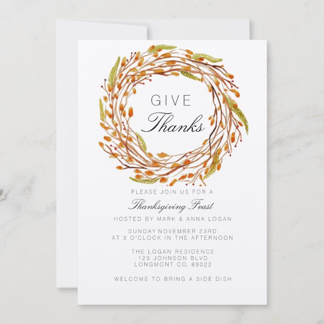 Invitation Fête de Noël Thankesgiving | Aquarelle (Devant)