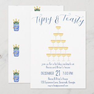Invitation Fête de Noël Tipsy & Toasty Bubbly Verre