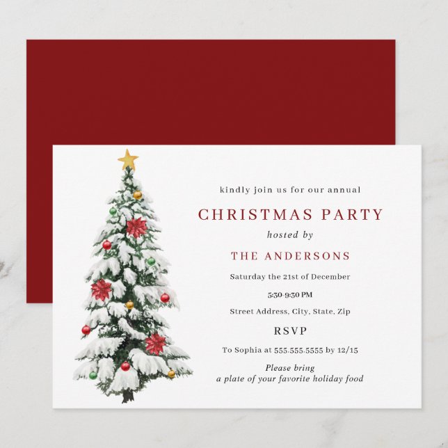 Invitation Fête de Noël traditionnelle autour de l'arbre (Devant / Derrière)