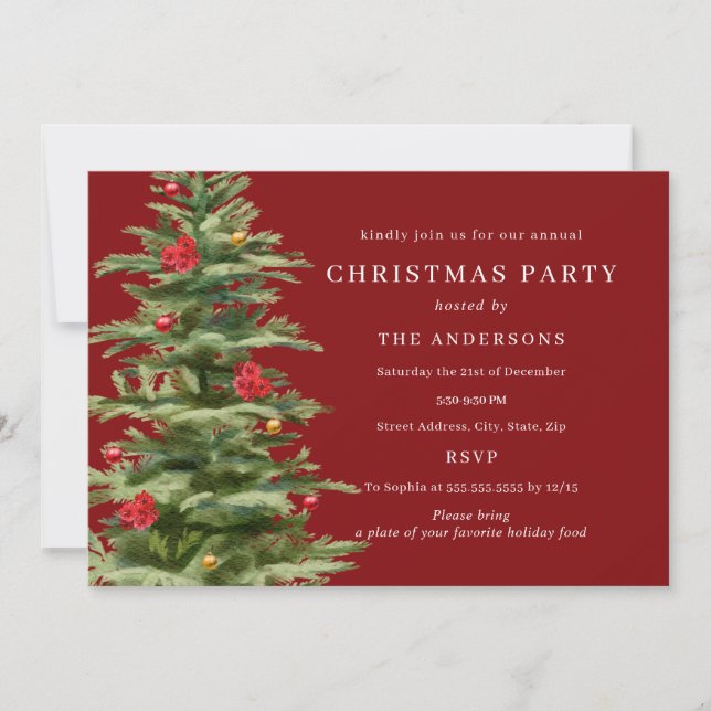 Invitation Fête de Noël traditionnelle autour de l'arbre (Devant)