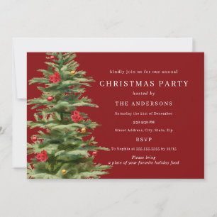 Invitation Fête de Noël traditionnelle autour de l'arbre
