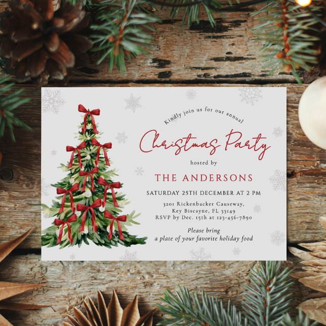 Invitation Fête de Noël traditionnelle de l'arbre au ruban ro (Créateur téléchargé)