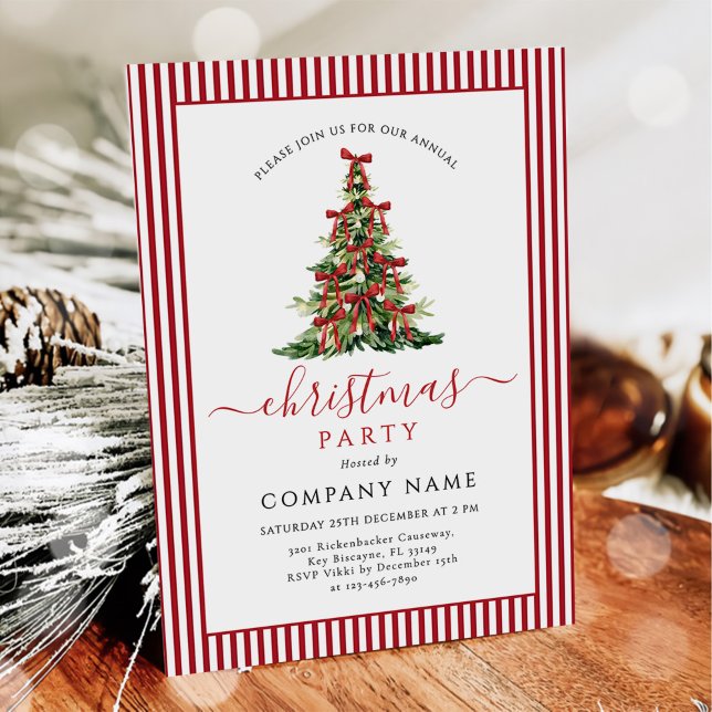 Invitation Fête de Noël traditionnelle de l'arbre au ruban ro (Créateur téléchargé)