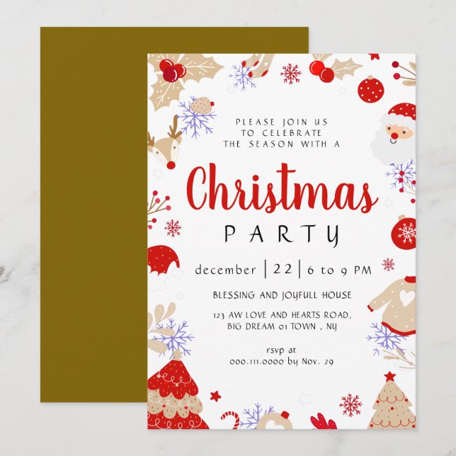 Invitation Fête de Noël traditionnelle élégante d'hiver (Devant / Derrière)