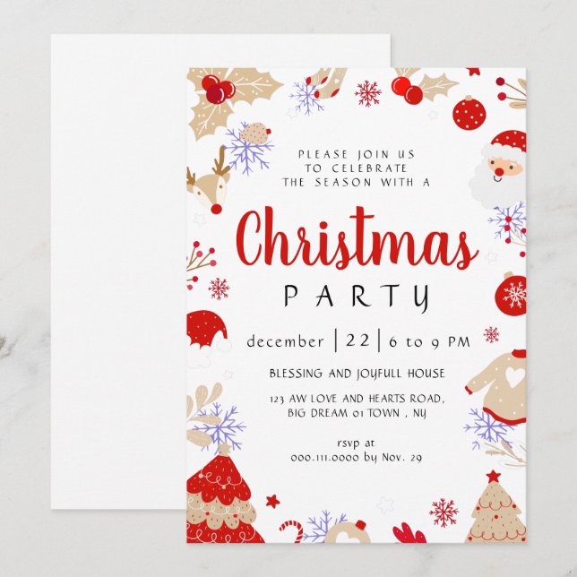 Invitation Fête de Noël traditionnelle élégante d'hiver (Devant / Derrière)