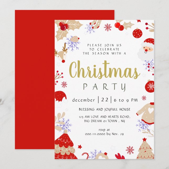 Invitation Fête de Noël traditionnelle élégante d'hiver (Devant / Derrière)