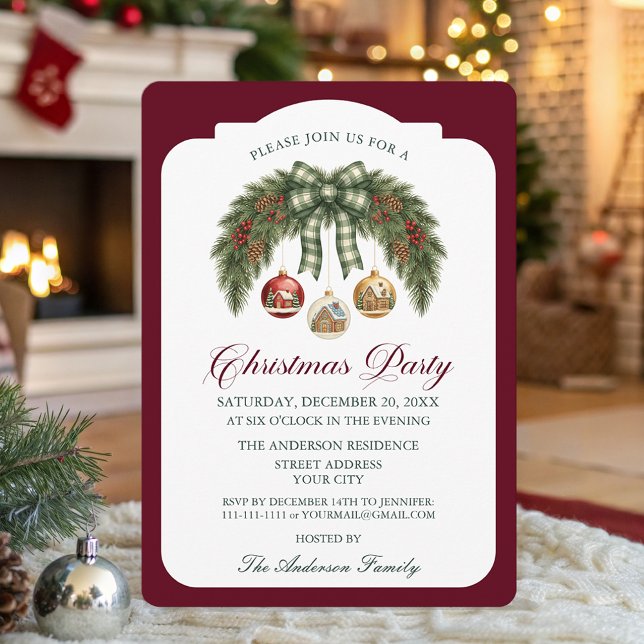 Invitation Fête de Noël traditionnelle rustique en Bourgogne  (Créateur téléchargé)