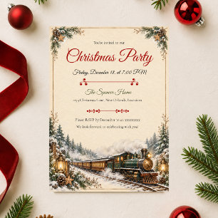 Invitation Fête de Noël Train Vintage