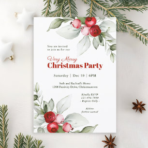 Invitation Fête de Noël Très Joyeuse avec des Baies Rouges