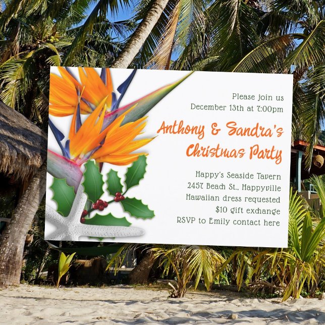 Invitation Fête de Noël tropicale Fleurs d'oiseau de paradis (Créateur téléchargé)