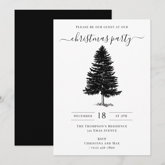 Invitation Fête de Noël Vacances Vintage Noir Blanc (Devant / Derrière)