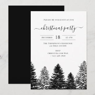 Invitation Fête de Noël Vacances Vintage Noir Blanc Pins