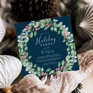 Invitation Fête de Noël Vert Courbe de la Marine
