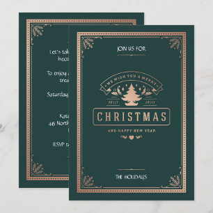 Invitation Fête de Noël verte de Chasseur de style Vintage él