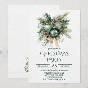 Invitation Fête de Noël verte et or