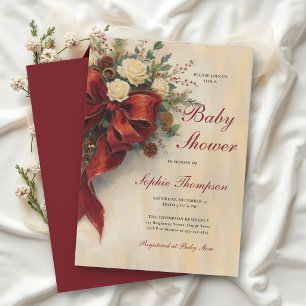 Invitation Fête de Noël Victorienne Vintage Noeud Floral Baby