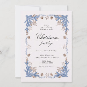 Invitation Fête de Noël Vintage bleu doré