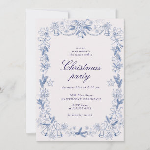 Invitation Fête de Noël Vintage bleu doré