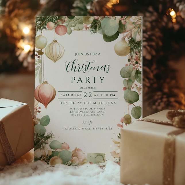 Invitation Fête de Noël vintage de l'ornement (Créateur téléchargé)