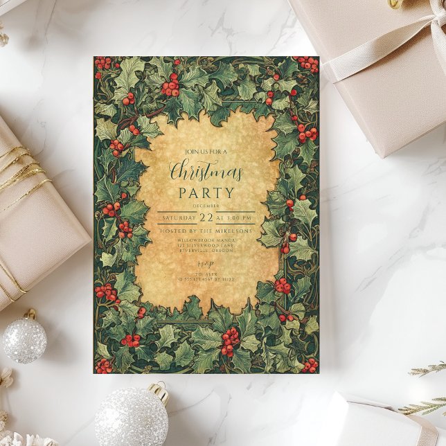 Invitation Fête de Noël vintage Holly (Créateur téléchargé)