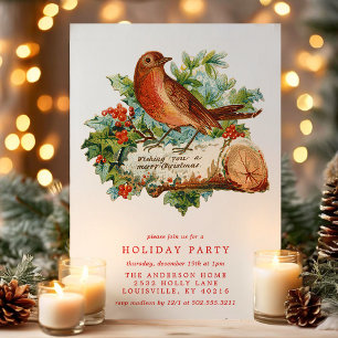 Invitation Fête de Noël Vintage Oiseau de Noël Retro
