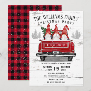 Invitation Fête de Noël vintage Red Truck Gnome